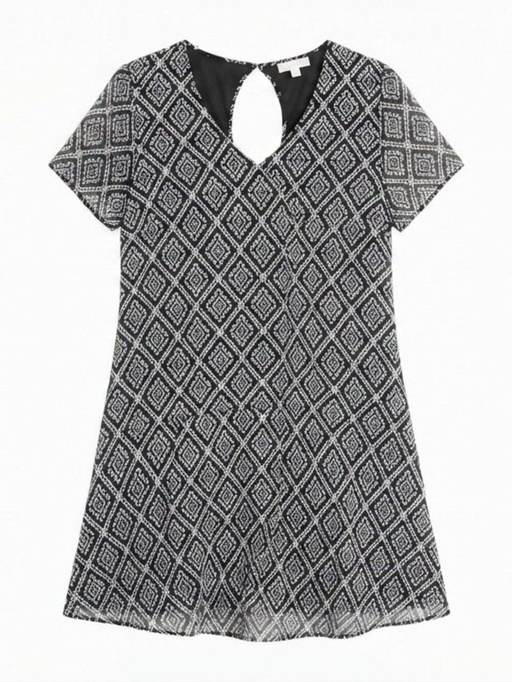 LOFT Black & White Geometric Print Short Sleeve Shift Dress Size Medium